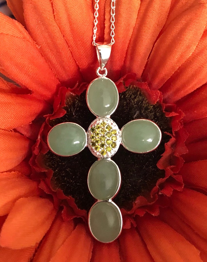jade jewellery uk - Green Jade Cross Pendant